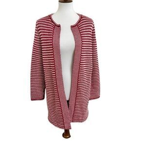 Talbots Pure Merino Wool Red & White Open Front Cardigan Size Large Petite